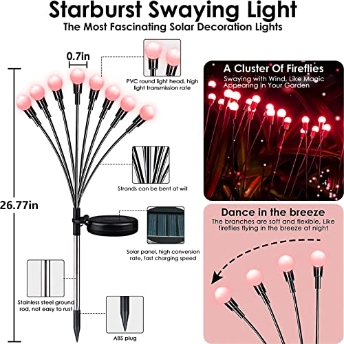 6-Pack Red Solar Outdoor Light for Garden Decorations, 48 LED Super Bright Solar Firefly Lights (Sway by Wind), New Upgraded Fairy Lights Outdoor Waterproof for Outside Pathway Patio Yard Porch(Red) - color: Red, size: 6 Pack