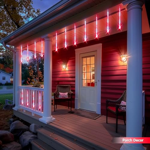 JMEXSUSS Red and White Solar Meteor Shower Rain Lights, 8 Tube 144 LED Solar Christmas Lights for Party Holiday Yard Patio Decorations - color: Red&White, size: 1*144LED