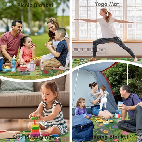 Supfitness Extra Large Picnic Blankets Waterproof Foldable (80 "x 80") Beach Blanket Waterproof Sandproof,3-Layer Thicking Mat Outdoor Packable Camping Blanket(Bohemian) - color: Dark Green, size: 80x80in