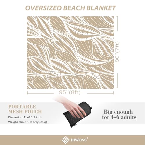 Beach Blanket Waterproof Sandproof Oversized 95”x 80”,Sand Free Beach Mat with Corner Pockets,Portable Mesh Bag for Beach Festival,Picnic,Travel and Outdoor Camping (WaveBeaded-Khaki) - color: Wavebeaded-khaki