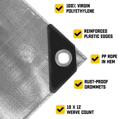Core Tarps Classic 5 Mil Tarp Cover, Waterproof, UV Resistant, Rip and Tear Proof, Poly Tarpaulin with Reinforced Edges for Roof, Patio, Pool Cover, Boat (Silver/Black 6′ X 8′) - color: Silver/Black-5 Mil, size: 6′ X 8′