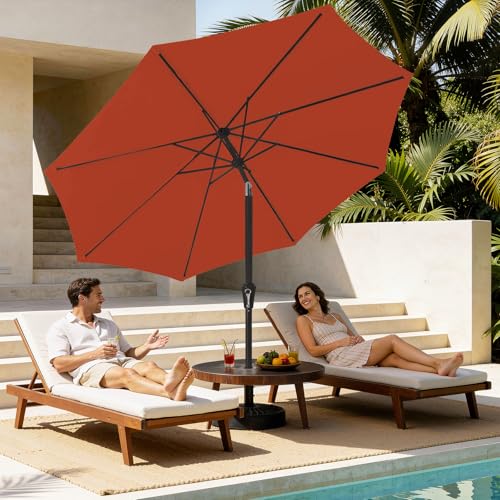 MEWAY 9ft Patio Umbrella Outdoor Table Umbrellas with Push Button Tilt and Crank, Market Umbrella 8 Sturdy Ribs for Deck, Garden, Pool and Backyard, Orange - color: Orange, size: 9ft