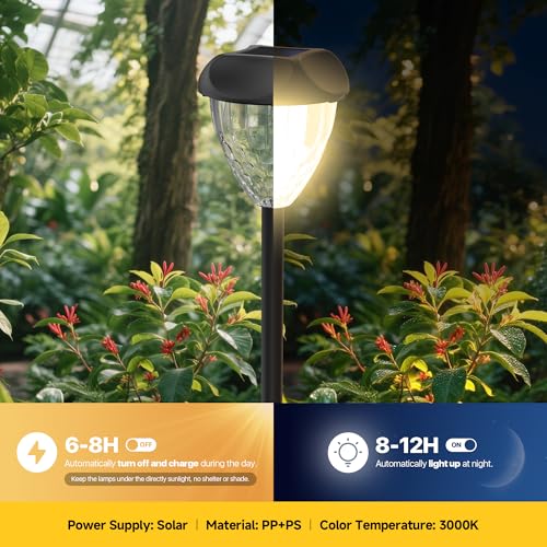 Ensenior 12-Pack Solar Lights Outdoor, 14.17" Auto ON/Off 3000K LED Solar Garden Lights for Pathway, Yard, Patio, Walkway, Planter, Waterproof, Energy-Efficient Landscape Lighting - color: Warm White, size: 14.17"H 12-Pack