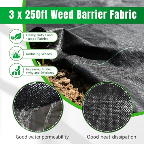 Weed Barrier Fabric Planting Cover - 3 x 250 FT Heavy Duty Landscape Fabric Ground Cover Block for Outdoor Planting - size: 3 x 250 FT