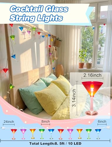 Cocktail Glass String Lights, 8.5Ft Tropical Beach Themed Wine Glass String Lights with 10 LED Cup Lights, Plug in Summer Patio Fairy Lights for Camp Tent Holiday Party Garden Bedroom - color: Wine Glass Lights, size: 8.5FT