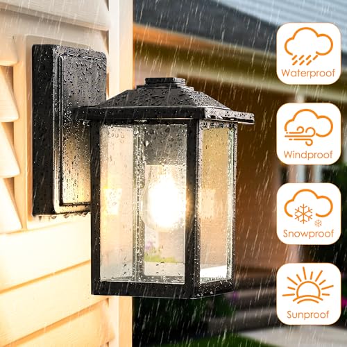 MATAMEYE Outdoor Wall Lantern, Exterior Waterproof Wall Sconce Lighting Fixture, Black Front Door Light with Glass, Anti-Rust Porch Lamp - color: Black, size: 10 inch