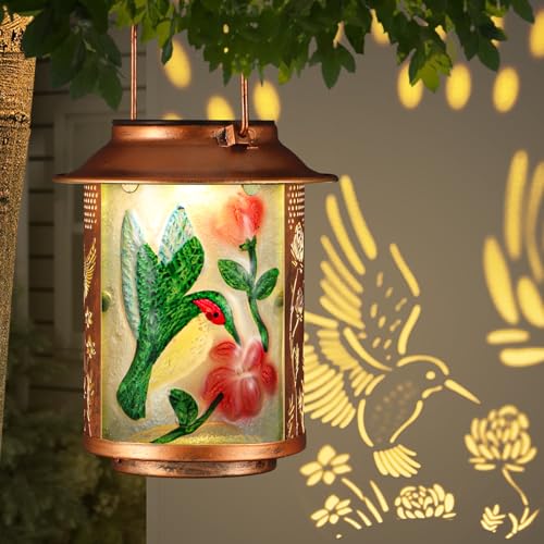 Hummingbird Solar Lanterns Outdoor Waterproof, Birthday Gifts for Women Mom Grandma , Metal Garden Decor Hanging Solar Lights Outside Decorative for Yard Patio Backyard Porch Decorations - style: Hummingbird+Sunflower