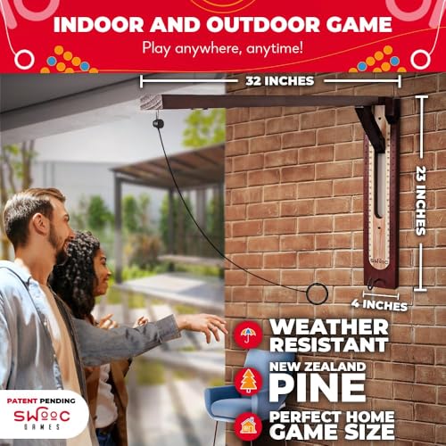 SWOOC Games® - Hideaway Hook and Ring Game On A String - Weather Resistant & Easy Setup - Man Cave Games - Wall Activity for Game Room - Wall Ring Toss Fun for Adults - Bar Activity