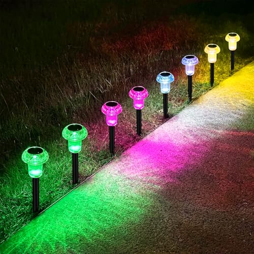 Easter Solar Pathway Lights Outdoor Decorative 8 Pack, 4 color LED Mushroom Solar Lights Outdoor Waterproof Solar Powered Decor for Yard Driveway Patio, Valentines Day Halloween Christmas Garden Decor - color: 8-Pack Pastel Mix (G-B-Y-Pk)