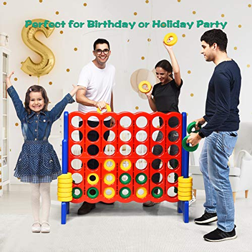 COSTWAY Jumbo 4-to-Score Giant Game Set, 4 in A Row for Kids and Adults, 3.5FT Tall Indoor & Outdoor Game Set with 42 Jumbo Rings & Quick-Release Slider, Perfect for Holiday Party & Family Game - color: Blue