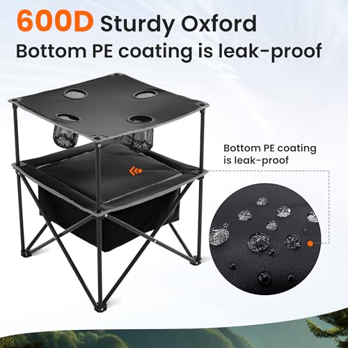Portable Outdoor Folding Camping Table with 4 Cup Holders & Cooler Compartment, Waterproof Picnic Table for Picnic, BBQ, Beach, Hiking (Dark Black, 1 PCS) - color: Dark Black