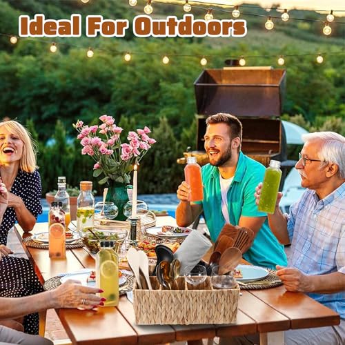 LLOUSSAK Utensil Caddy, Outdoor Silverware Caddy with Handle, Wicker Utensil Holder for Party, Woven Divided Picnic Basket as Cutlery Holder, Outdoor Party Essentials (5 Compartments)