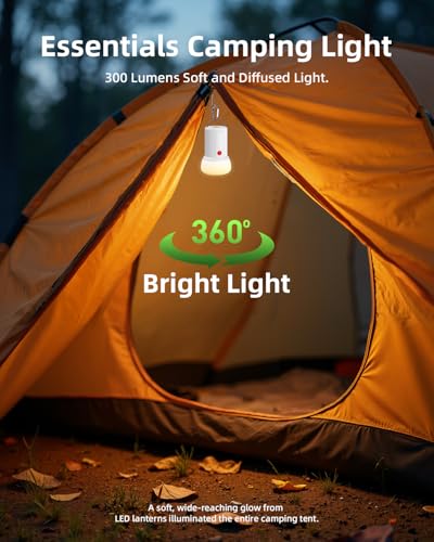 LED Rechargeable Camping Lantern with Hook - 6000mAh Emergency Outdoor Camping Lights, IPX5 Water Resistant Portable Tent Lights for Camping Hiking, Backpacking, Fishing, Outages (White) - color: White