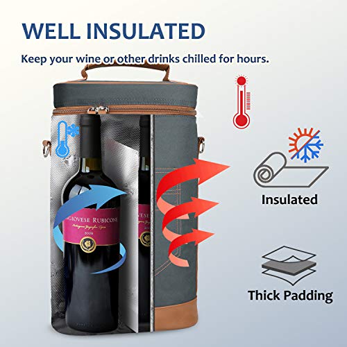 Tirrinia 2 Bottle Wine Gift Tote Carrier - Insulated & Padded Versatile Cooler Bag for Travel, BYOB Restaurant, Wine Tasting, Party, Great Gift for Wine Lover, Gray - color: Gray 2, size: 2 Bottle-without front pocket