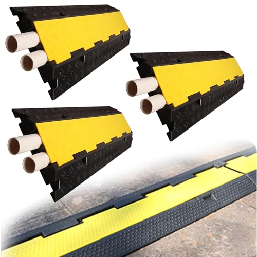 Cable Protector Ramp, 2 Channel, Driveway Hose Protector, Prevent Trip Hazard for Home Office or Outdoor Settings, Rubber Cable Cover with Yellow Plastic Lid, for Indoor&Outdoor (Color : 3 Pack) - color: 3 Pack
