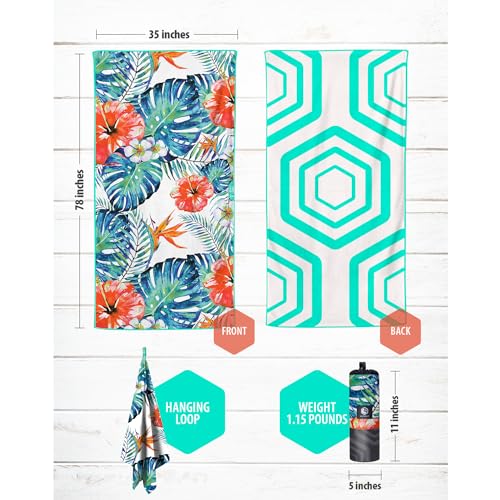 VENTURE 4TH Microfiber Beach Towel: Quick-Dry, Compact, Sand-Free, Absorbent, Sandproof and Lightweight - Perfect for Camping, Beach, and Roadtrips (Tropical Heat Design | 35x78 inches) - color: Tropical Heat, size: Extra Large (78" x 35")