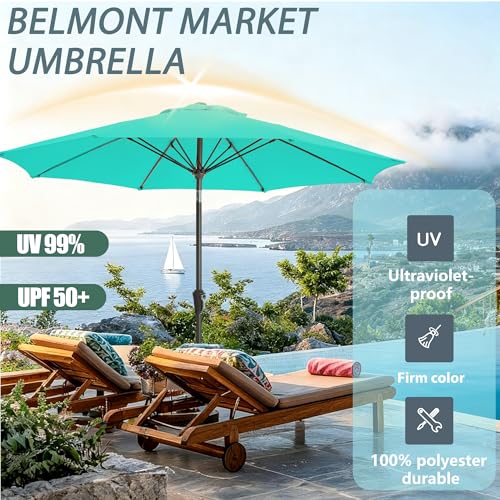 9FT Outdoor Patio Umbrella Outdoor pool Umbrella with Push Button Tilt and Crank, Market Umbrella 8 Sturdy Ribs UV Protection for Garden, Deck, Backyard (Turquoise) - color: Turquoise