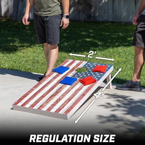 GoSports 4 x 2 ft Regulation Size Wood Cornhole Boards - 10 Vintage Wood Designs (Choose Your Style) - color: American Flag