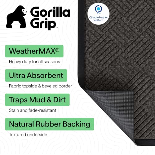 GORILLA GRIP 100% Waterproof All-Season WeatherMAX Doormat, 60x24, US Designed Natural Rubber, Stain and Fade Resistant, Low Profile Indoor Outdoor Door Mats, Easy Clean Patio Mat, Gray Diamond - color: Gray Diamond, size: 60" X 24"