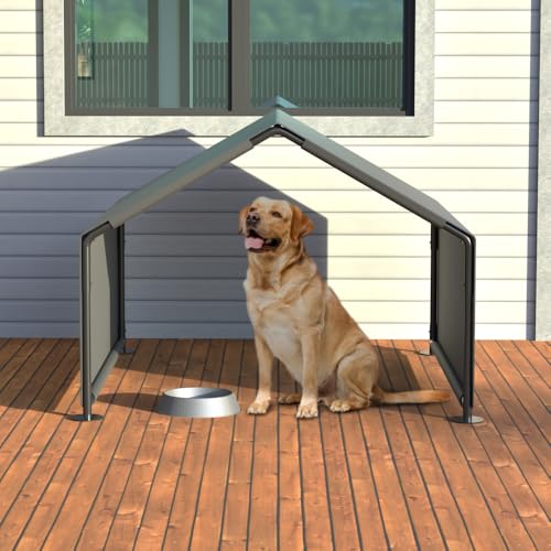 Outdoor Dog Tent for Small to Medium Dogs, Waterproof and UV Resistant Pet Shelter with Steel Frame, Portable Sun Shade for Backyard, Camping, Beach (Gray + Metal)