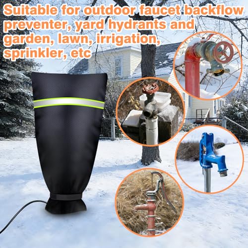 Heated Outdoor Faucet Covers for Winter, 35 X 15 Inches Outdoor Anti Freeze Water Spigot Hose Bib Cover Heater Faucet Socks for Garden Lawn Faucet Insulated Spigot Protector, Black - size: 35" H X 15" W