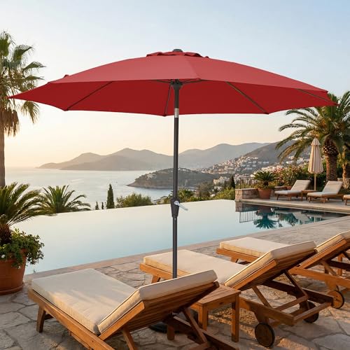 JEAREY 9FT Outdoor Patio Umbrella,Market Table Umbrella with 8 Fiberglass Ribs, Pool Umbrella with Tilt and Crank, UV Protection Lightweight & Wind-Resistant for Lawn, Garden, Deck and Backyard, Red - color: Red