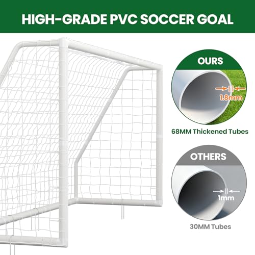 NAIZEA Soccer Goals - 24x8/21x7/18x7/12x6/16x7/10x6/8x6/6x4FT Soccer Goals for Backyard - Metal Soccer Goal for Youth Adult - Multiple Sizes Colors- Perfect for Games Indoor Outdoor - size: 12ft x 6ft, style: Trainer-White/PVC