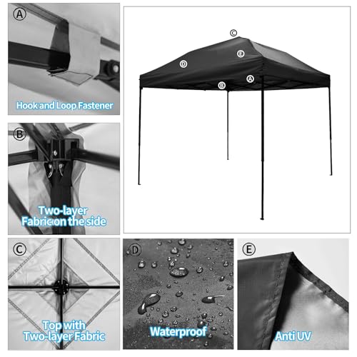 10x10 Canopy Replacement top,10x10ft Pop Up Canopy Top Cover,Silver Coated Durable Replacement Canopy top for Straight Leg Canopy Frame,Black(1 PCS Top Cover Only) - color: Black