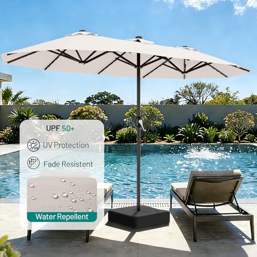 AreShark 13 FT Patio Umbrella with Solar Lights, Double-Sided Outdoor Table Umbrellas with Crank, Large Rectangular Market Umbrella for Porch, Lawn, Pool, Backyard, Cream-White - color: Cream-White, size: 6.5x13 Ft