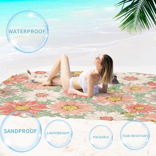 Beach Blanket 78''×81'' Suits 1-5 Adults Waterproof Sandproof Oversized Waterproof Lightweight Durable Beach Blanket Large Picnic Mat for Travel Camping Picnic - color: Flowers, size: 78''x81''