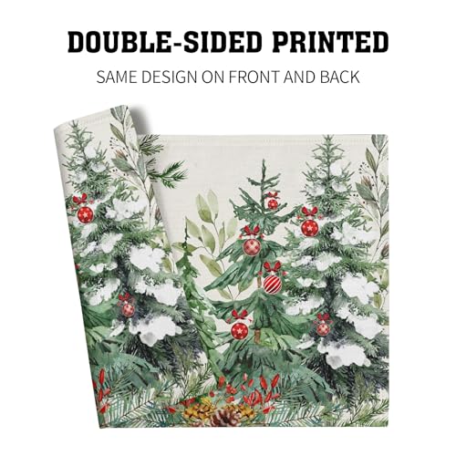 Christmas Placemats Set of 4, 12x18 Inch Winter Xmas Pine Branches Red Berry Bells Washable Heat-Resistant Cotton Linen Place Mats for Farmhouse Kitchen Dining Party Table Decor - color: Pine Bells