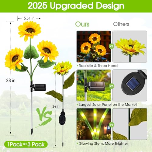 KOOPER Solar Lights Outdoor Decor - 6 Pack Solar Garden Lights with 18 Sunflower Lights, Auto ON/Off, Waterproof for Garden, Patio, Backyard - size: 6 Pk