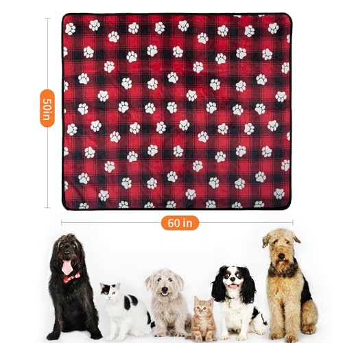 Waterproof Dog Blankets Pet Blanket 50"x60", Soft Fluffy Sofa Car Bed Protector, Reversible Sherpa Fleece Dog Blanket for Large Dogs Christmas Decor(Paw Red) - color: Paw Red, size: 50"x60"