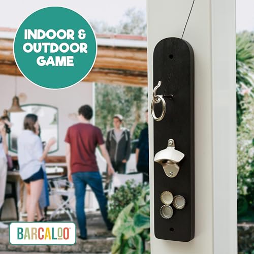 Barcaloo Hook and Ring Game with Bottle Opener and Magnetic Bottle Cap Catch - Adult Ring Toss Game for Both Indoor and Outdoor Use - color: Black