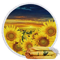 Violet Mist Sunflower Round Beach Blanket 60" x 60" Soft Microfibre Circular Beach Towel Throw with Fringe Large Sand Free Circle Beach Blanket with Tassels for Women Travel Swimming Pool Picnic Towel - color: Sunflower