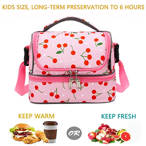 FlowFly Kids Double Decker Cooler Insulated Lunch Bag Large Tote for Boys, Girls, Men, Women, With Adjustable Strap, Cherry - color: Cherry