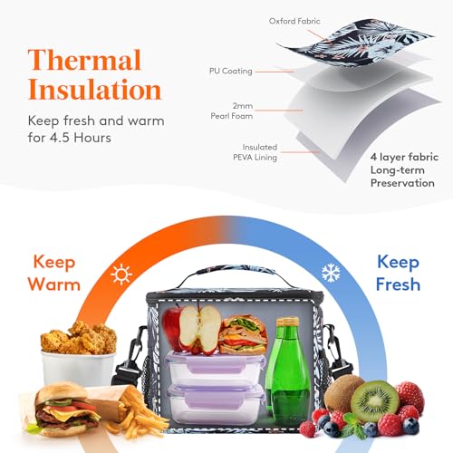 Lifewit Reusable Insulated Lunch Bag, Portable Cooler Freezable Soft Lunchbox Leakproof with Adjustable Shoulder Strap for Men Women Adult for Work Picnic or Travel, 9L 12 Can, Flower - color: Flower, size: Medium(9L)