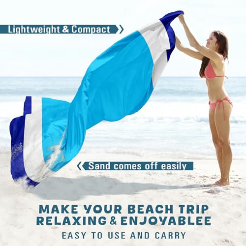 Beach Blanket 78''×110'' Suits 1-7 Adults Waterproof Sandproof Oversized Lightweight Blanket Packable Large Picnic Mat for Beach Travel Camping Picnic Hiking - color: Blue White, size: 78''x110''