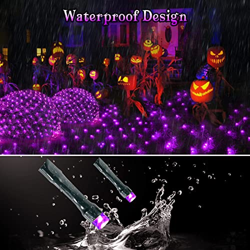 BlcTec Halloween Net Lights, 200 LED 8.4ft x 5.2ft Purple Halloween Lights with 8 Modes, Timer, Connectable, Waterproof and Green Wire Design for Trees, Bushes Outdoor Decorations - color: Purple, size: 200LED