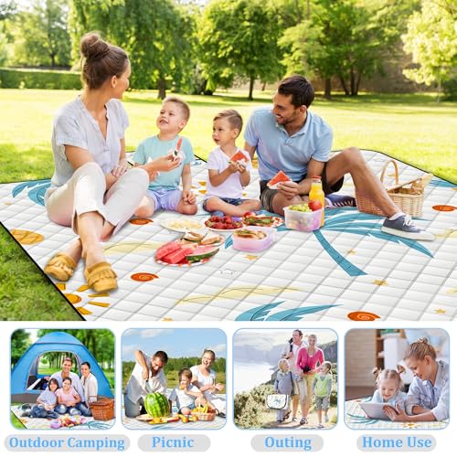 Extra Large Picnic Blanket Waterproof,80"x 80"Foldable Machine Washable Beach Blanket,Outdoor Blanket for 6-8 Adults,Suitable for Indoor Crawling,Park Beach,Camping,Hiking,Family Travel(Island) - color: White Cocoanut, size: 6'8" x 6'8" (Square)