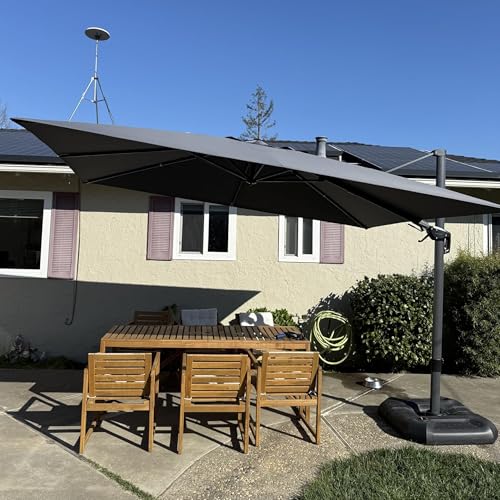 PURPLE LEAF 6' X 10' Left-right Tilt Patio Umbrella Outdoor Cantilever Swivel Rectangle Umbrella Aluminum Offset Umbrella with 360-degree Rotation for Garden Deck Pool Patio Light Grey - color: Light Grey, size: 6.5' X 10', style: Left-right Tilt