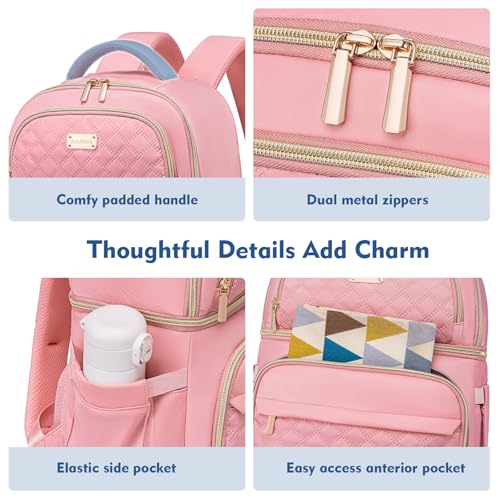 Backpack Cooler Lunch Backpack Double Decker Lunch Box,Insulated Backpack Lunch Cooler Bag, Lightweight Leakproof Lunchbox Backpack for Women Men to Travel,Picnic,Hiking,Beach,Camping - color: Pink