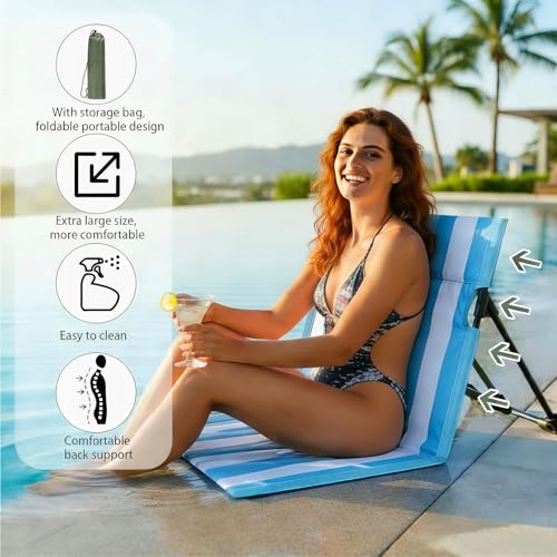 Stripes Foldable Pool Chair,Ultra-Light Portable Beach Chair with Carry Bag for Sunbathing Swimming Poolside Picnic Lawn Road Hiking Trips (1, Blue and White) - color: Blue and White