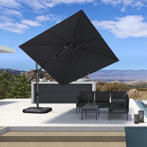 PURPLE LEAF 8.8' X 8.8' Left-right Tilt Patio Umbrella Outdoor Cantilever Swivel Square Umbrella with Tilt and Crank Aluminum Offset Umbrella with 360-degree Rotation for Garden Deck Pool Patio Grey - color: Grey, size: 9' X 9', style: Left-right Tilt