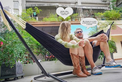 GOCAN Double Hammock 2 Person Extra Large 330X150cm Load Capacity 600Pound Canvas Cotton Hammock for Patio Porch Garden Backyard Lounging Outdoor and Indoor XXL(Black) - color: Black, size: XX-Large