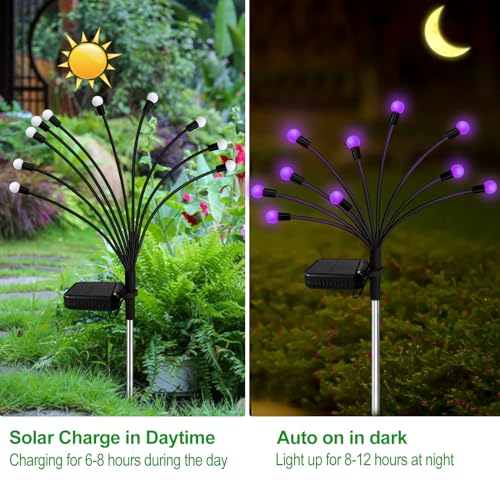 Kohlrabi Solar Garden Lights Outdoor, 6 Pack 48 LED Solar Purple Firefly Lights Waterproof, Sway by Wind, Halloween Swaying Light for Yard Patio Backyard Garden Planter Flower Bed Pathway Decoration - color: Purple, size: 6 pack