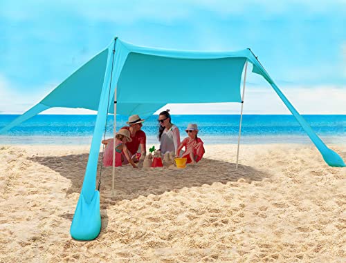 FBSPORT Beach Tent Sun Shelter, Portable Beach Shade Canopy UPF50+ with Sandbags for Outdoor Family Camping, Fishing, Backyard Fun, Picnic, 7 x 7ft - color: teal