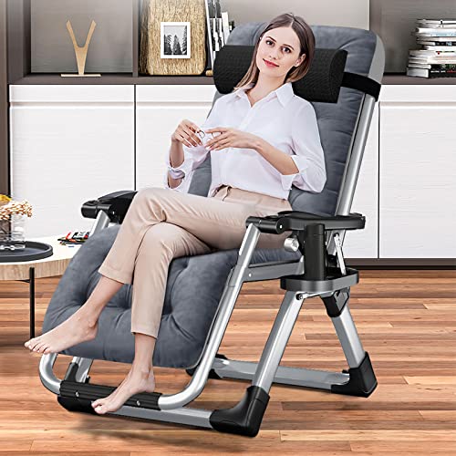 LILYPELLE Comfy Folding Chair, Folding Lounge Chair for Bedroom and Living Room, Folding Reclining Patio Chairs with Removable Cushion for Indoor Outdoor - color: Medium Grey
