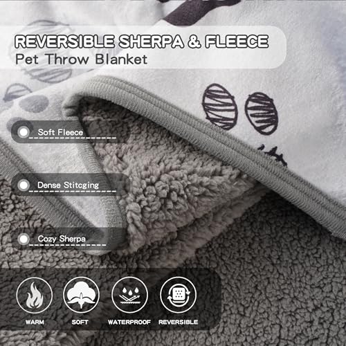 Waterproof Dog Blankets, 30"x40" Cat Blanket for Indoor Cats, Soft Fluffy Sofa Car Bed Protector, Reversible Sherpa Fleece Puppy Blanket for Small Medium Dogs (Light Grey-Paws) - color: Light Grey-paws, size: 30"x40"