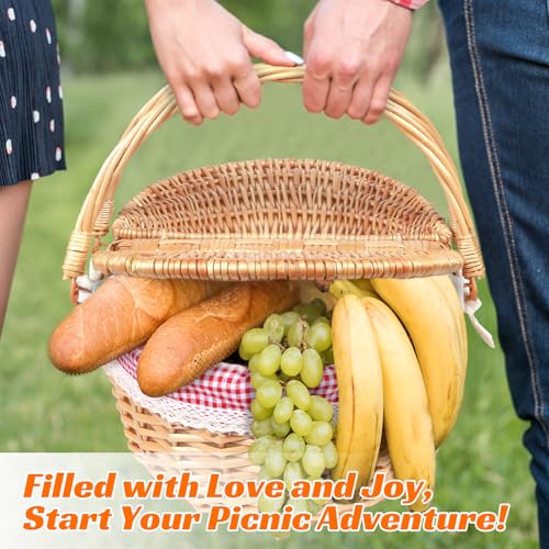 Hap Tim Wicker Picnic Basket for 2 - Unique Gifts Ideas for Couple, Engagement, Wedding, Bridal Shower, Family, Christmas, White Elephant Gifts for Adults(Y2408B-2) - style: Standard size, red cloth